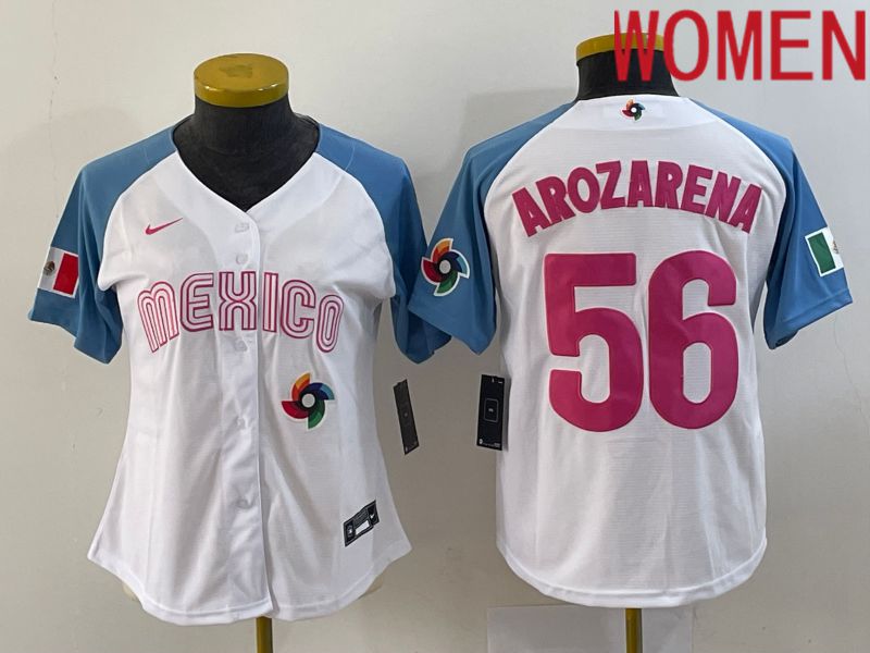 Women 2023 World Cub Mexico #56 Arozarena White Nike MLB Jersey13->women mlb jersey->Women Jersey